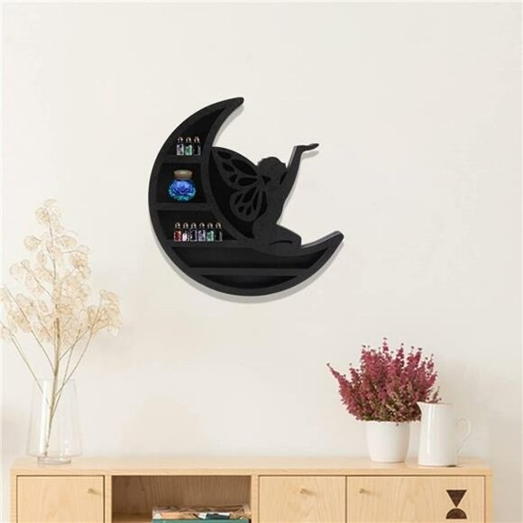 Wall Mounted Moon Shelf Crystal Display Stand Floating Wood Shelf Room Decor - Picture 5 of 7